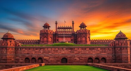 Obraz premium Red Fort Architecture at Sunset India.