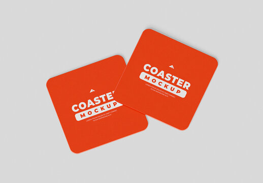 Square Coaster Stack Mockup PSD for Cafe Branding Presentation