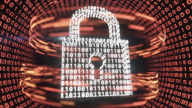Digital lock binary code tunnel perfect for UI/UX design and motion graphics