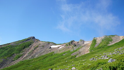 Naklejka premium Mount Ontake: Breathtaking Scenery of an Active Peak, Landscapes of Japan’s Second Highest Volcano 
