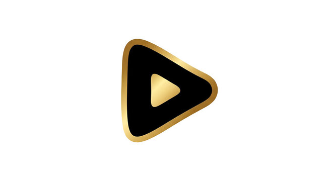 Elegant golden play button icon on a black background symbolizing media and technology