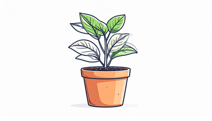 Obraz premium Potted plant with green and white leaves in an orange potpotted plant, green leaves