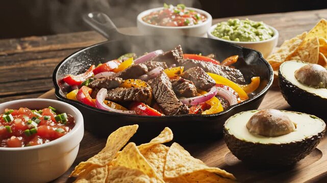 Steak Fajitas with Vegetables and Sides perfect for cooking tutorials and recipe showcases