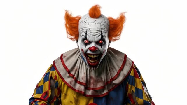 Creepy Clown Staring with Glowing Red Eyes and a Terrifying Grin Animation