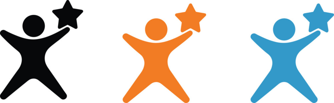 Abstract human figure reaching for star logo set representing success achievement dream goals leadership and motivation vector icons