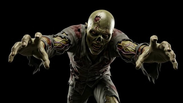 Horrifying horde of zombies advancing menacingly on black background creates eerie suspense