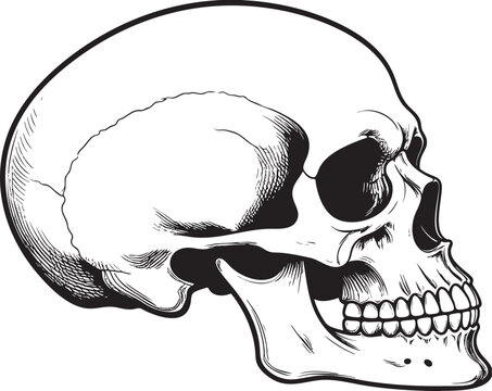 Adobe Illustrator Artwork of black and white Human Skull Lateral View Illustration