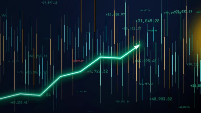 Market Bull Rally: Upward Stock Price Trend Green Data Flow