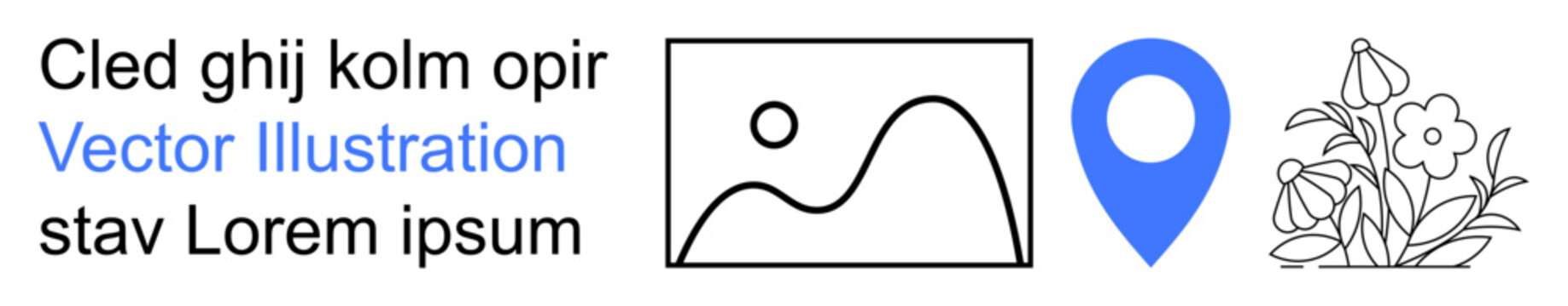 Navigation tools, location services, digital maps, travel technology, creativity, minimalism. Blue map pointer, landscape icon floral design. Location services and digital maps concept