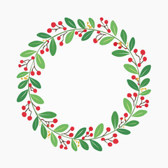 Obraz premium Christmas Wreath with Red Berries and Green Leaves