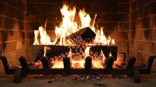 Wood burning in a brick fireplace representing supply chain logistics and production