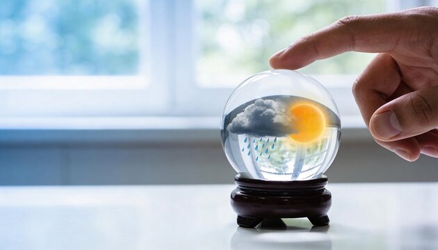 Conceptual Crystal Ball Predicting Sunny and Rainy Weather Forecast