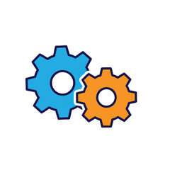 Fototapeta premium Two colorful gear wheels icon for industrial mechanical design.