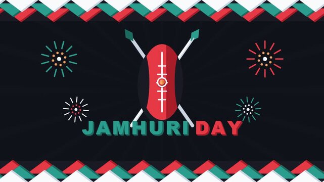 Kenya Republic Day Jamhuri Day Motion Graphics with Traditional Maasai Shield Spears and Fireworks