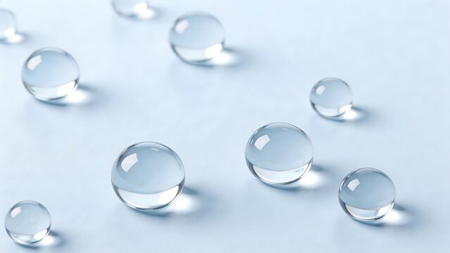 Clear glass spheres on light blue surface