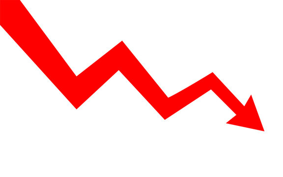 Vector illustration of a recession arrow icon in flat style on a white background.
