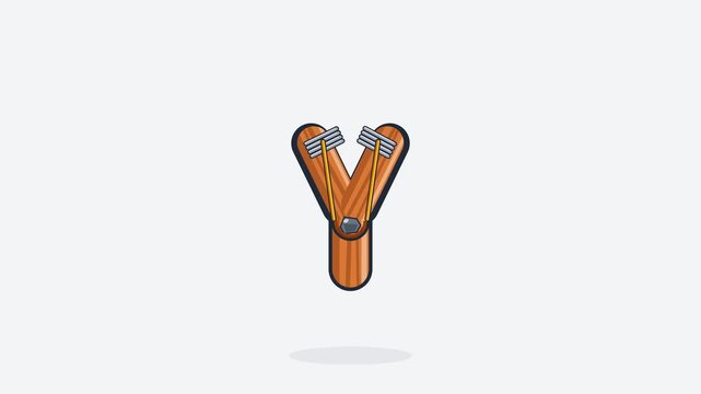 Stylized Wooden Slingshot Letter Y Character Firing Projectile For Creative Marketing and Educational Video