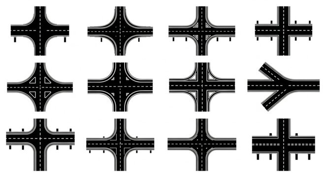 Collection of highway interchanges and road junctions.