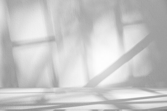 Wall interior background, studio and backdrops show products.with shadow from window color white and grey. background for text insertion and presentation product	