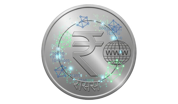 Digital rupee a futuristic representation of india's central bank digital currency with binary code and network