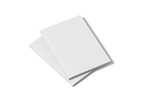 Perspective view mockup of two stacked closed blank magazines isolated on white background