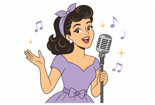 Woman Singing with Microphone.