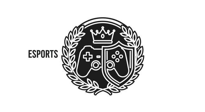 Esports Logo with Game Controller, Crown, Shield, and Laurel Wreath