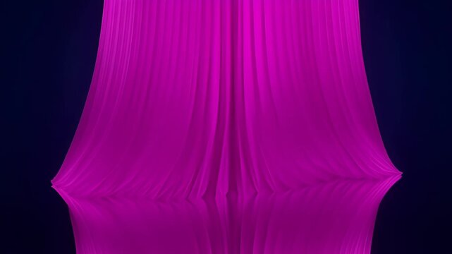 Abstract magenta fabric drape with mirrored folds and flowing texture, purple abstract fabric sculpture on dark background, elegant glowing textile background