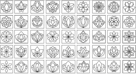 Collection of intricate floral ornamental patterns in black and white. © Bean