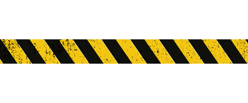 Warning tape with yellow and black diagonal stripes. Warn stop seamless line. Yellow and black caution tape border eps 10