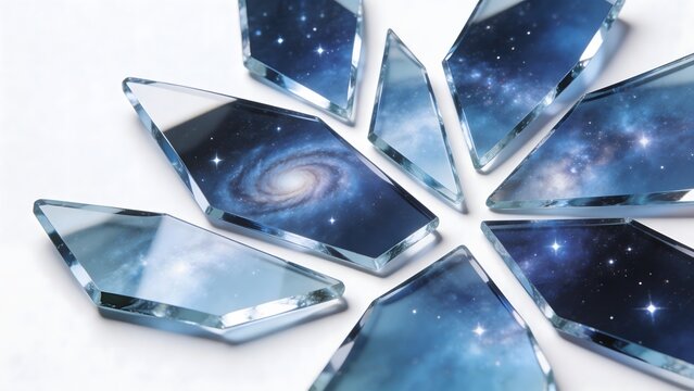 Galaxythemed glass shards on white