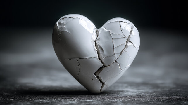 Fragile Heart Object with Broken Surface and Soft Shadow