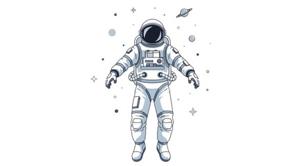 Astronaut floating in outer space with stars and planets. © Malik