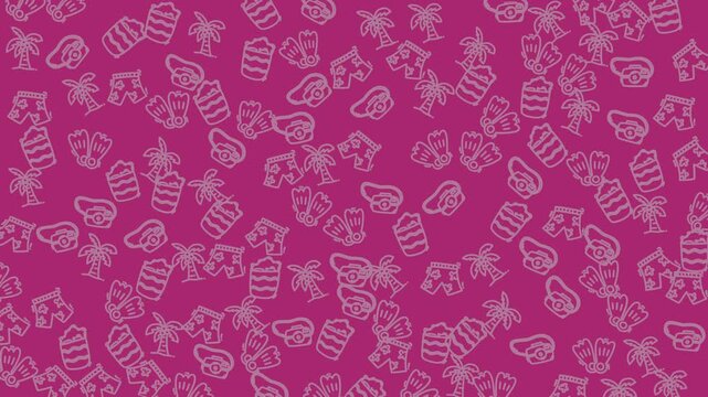 Abstract cartoon pattern on pink background, suitable for stationery, textiles, childrens products, and packaging designs with a fun and playful theme.