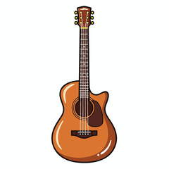 Obraz premium Cartoon style acoustic guitar illustration on white background.