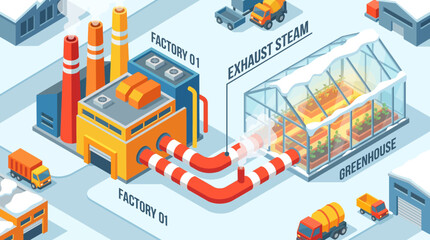 Fototapeta premium Industrial steam powering a greenhouse for plant cultivation, showcasing energy efficiency and sustainable agriculture
