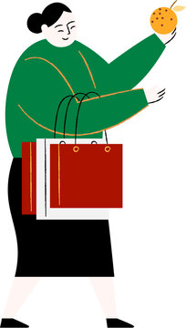 Woman with Shopping Bags Buying Orange