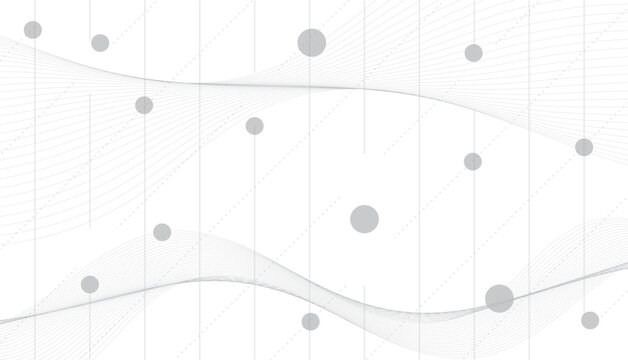 Abstract geometric wave dots pattern with gray circles and vertical lines background. technology graphic connect lines and dots.  vector illustration.