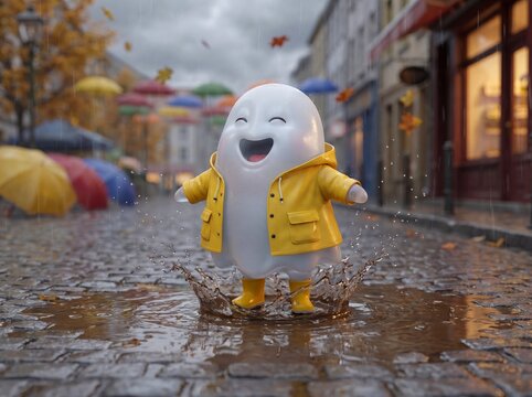 Marshmallow man in a city street a playful scene from the movie
