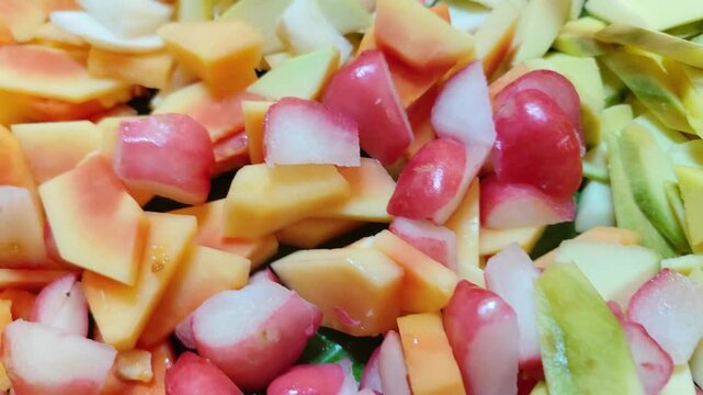 Fresh Mixed Fruit Salad Close Up &ndash; Colorful Tropical Fruits Background