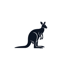 Black silhouette of a kangaroo standing. © olso