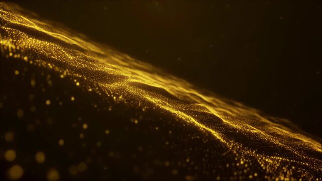 Shimmering golden particle waves abstract texture background with copy space