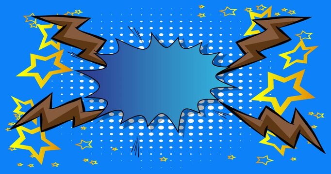 Cartoon background animation, comic book backdrop video. Retro comics pop art design.