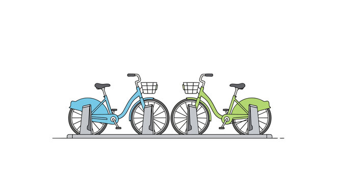 Two bicycles parked side by side in a station for shared mobility services representing sustainable urban transportation and eco friendly commuting options for city dwellers exploring their