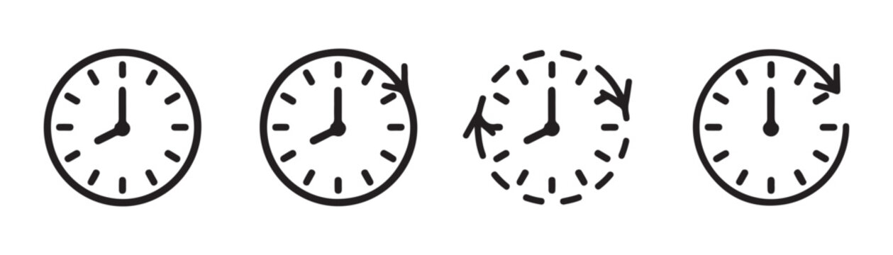 History and time recovery icons showing clock with arrow cycle variations isolated on checkered background art.