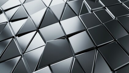 Obraz premium Abstract Geometric Metal Tiles: A close-up shot of a textured, geometric pattern composed of reflective metal tiles, showcasing a modern and sophisticated design.