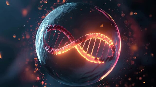 Glowing strands dna double helix cell science biology molecular abstract vibrant energy futuristic microscopic genetic structure luminous sphere