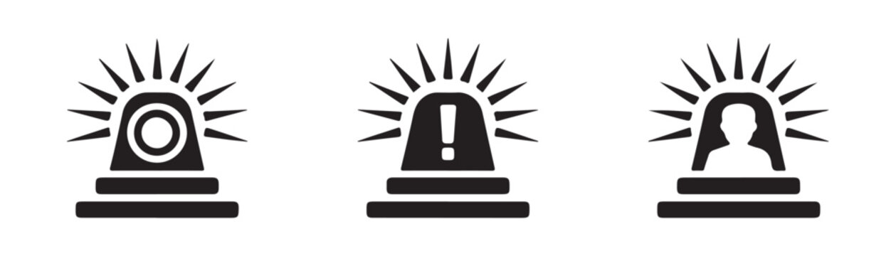 Alert icon set, siren and warning, emergency, alarm light, security system. vector illustration.