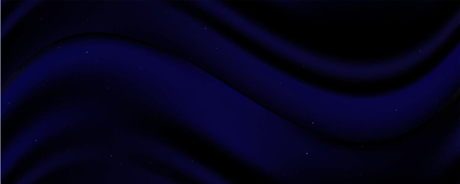 Navy blue silk satin. Silky shiny fabric. Dark luxury background with space for design. Banner. Wide. Long. Panoramic. Template. Empty. Flat lay, top view table. Beautiful.Elegant.Birthday,Christmas.