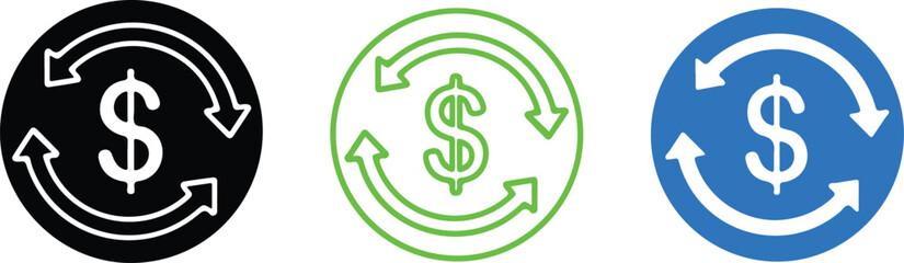Fototapeta premium Currency exchange circular arrows icon with dollar symbol financial transaction money transfer economy cycle vector illustration design concept symbol